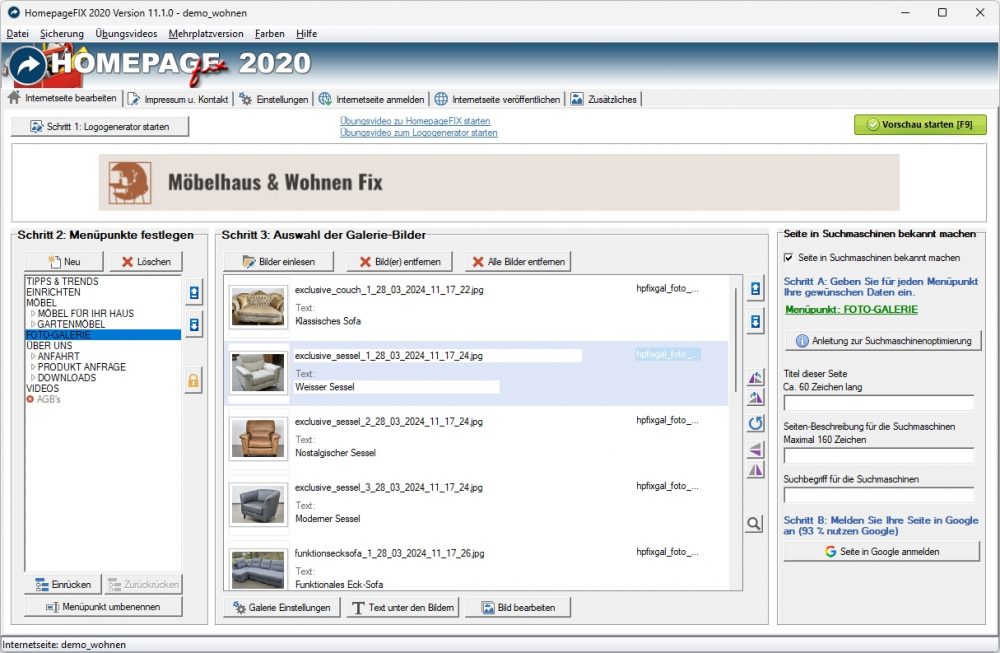 Homepage Software für Kontaktbereiche